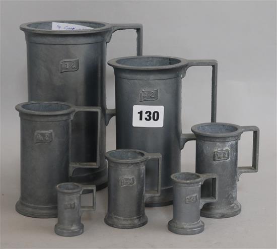 Seven graduated pewter measures